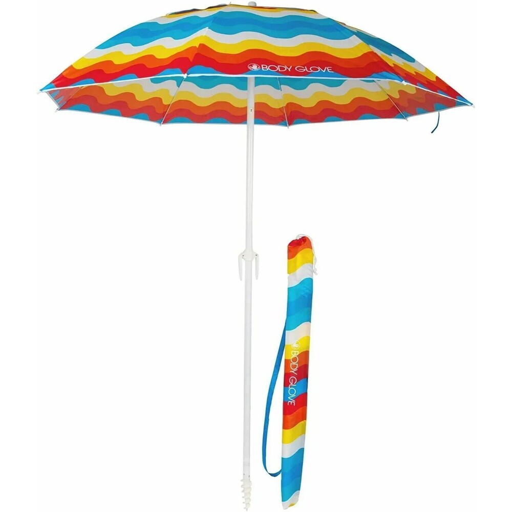 Body Glove 7 Foot Beach Umbrella w/ Matching Carry Bag with Strap - Rainbow